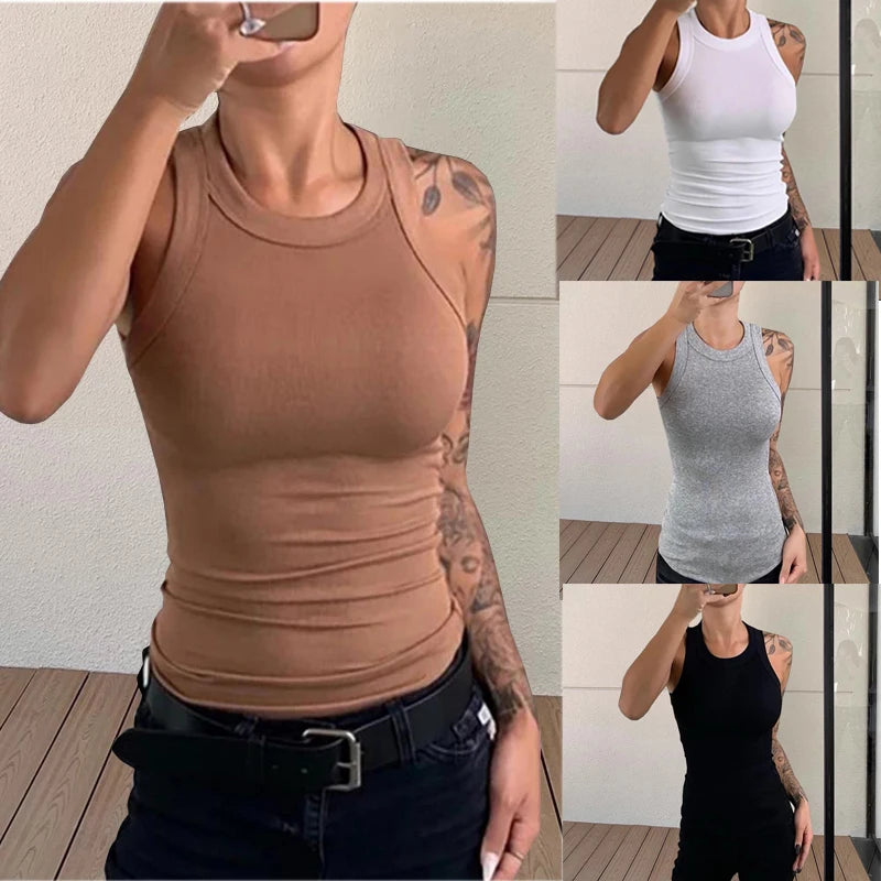 Women Solid Ribbed Tank Top