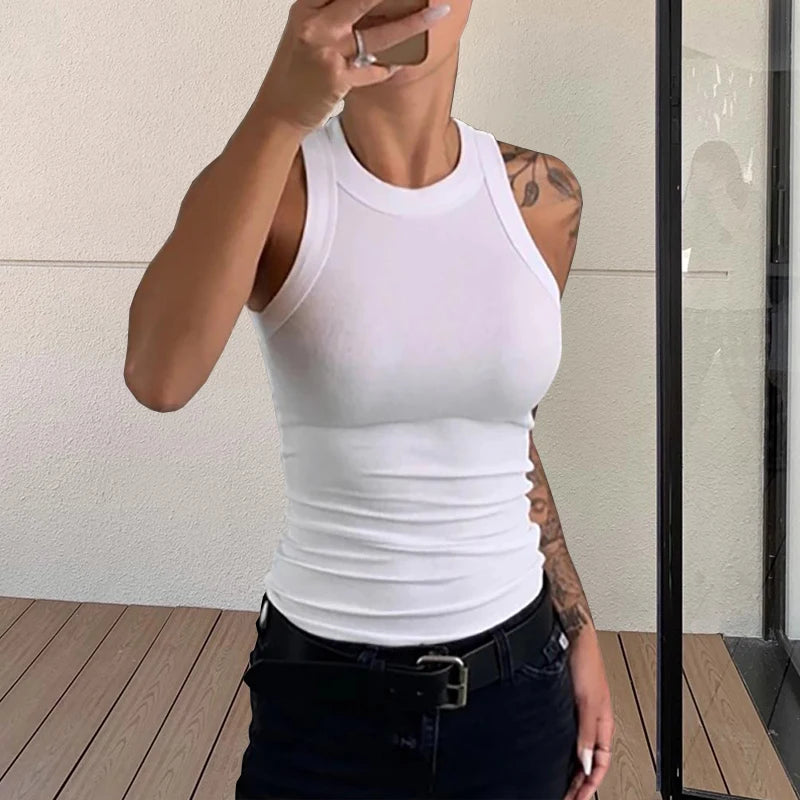 Women Solid Ribbed Tank Top