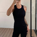 Women Solid Ribbed Tank Top