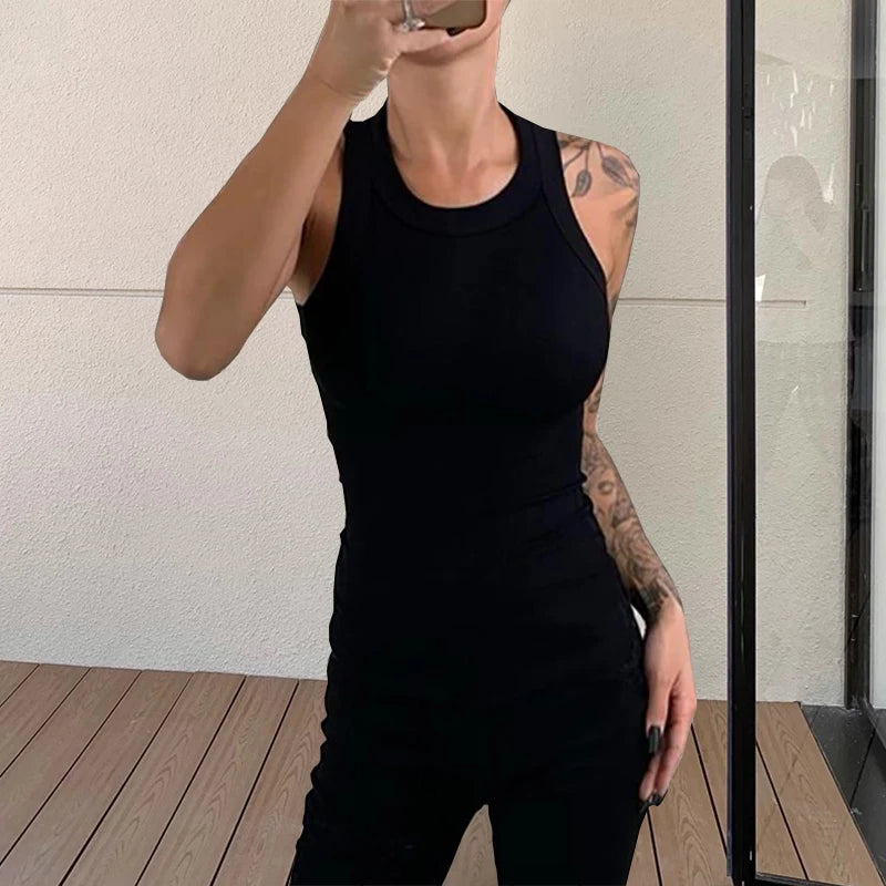 Women Solid Ribbed Tank Top
